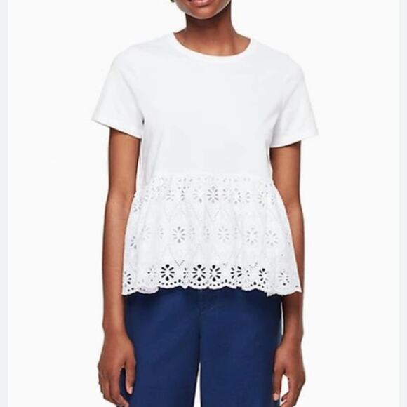 kate spade Tops - Kate Spade Broome Street White Eyelet Flounce T-shirt size XS